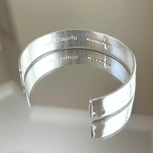 Rustic Cuff Cut Out Cross Bracelet Hammered Silver Tone 1/2" Wide - Picture 3 of 6